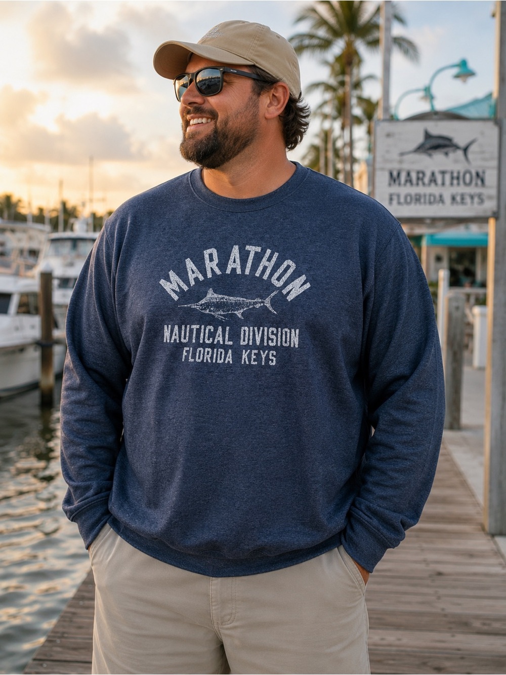 MV Sport Marathon Nautical Division Florida Keys Crewneck Sweatshirt Navy 3XL